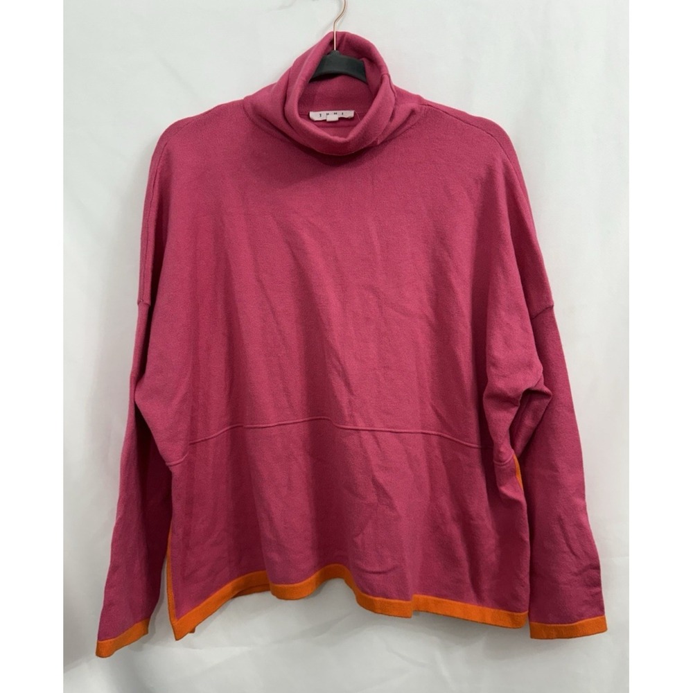 THML Turtleneck Sweater Womens S Pink Orange Pullover Split Side Hem Boxy Fit